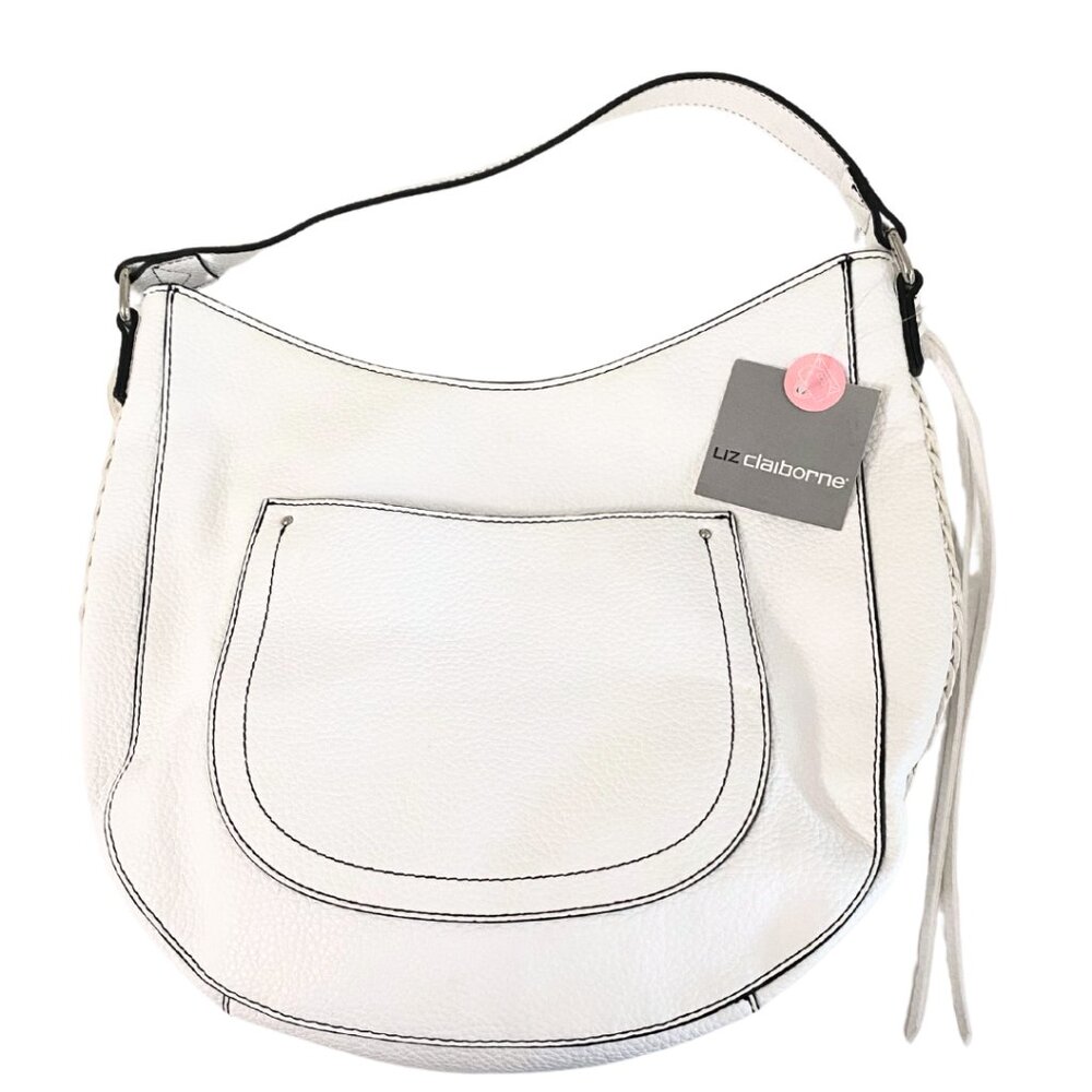 NWT Liz Claiborne Skylar Hobo Bag in White - Braided Sides and Tassel Accents